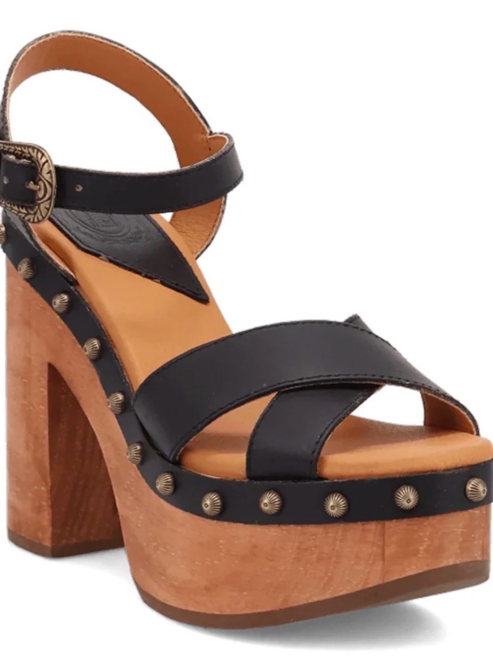 Dingo Lotus Ankle Strap Platform Sandal Black Size 9 M $139
